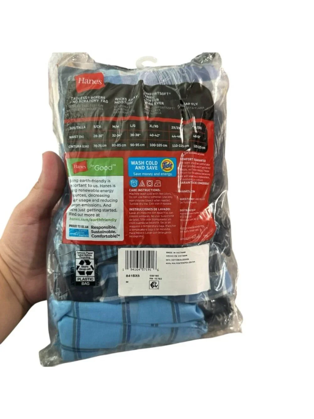 Hanes Men's 5 Pack Tagless Boxer Shorts ComfortSoft Blue Black Breathable Medium
